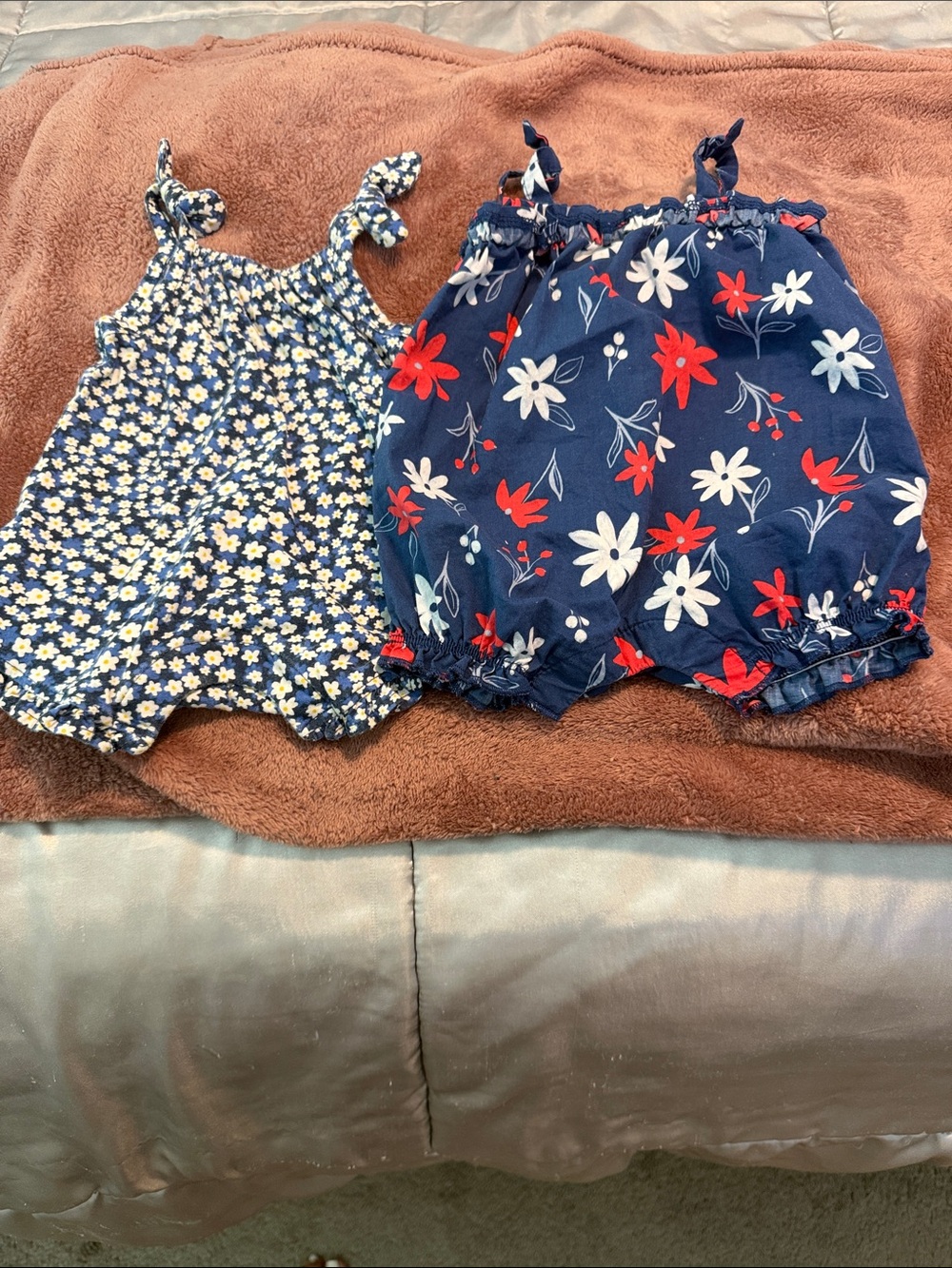 Carter's Navy Floral Baby Romper with Red & White Blooms